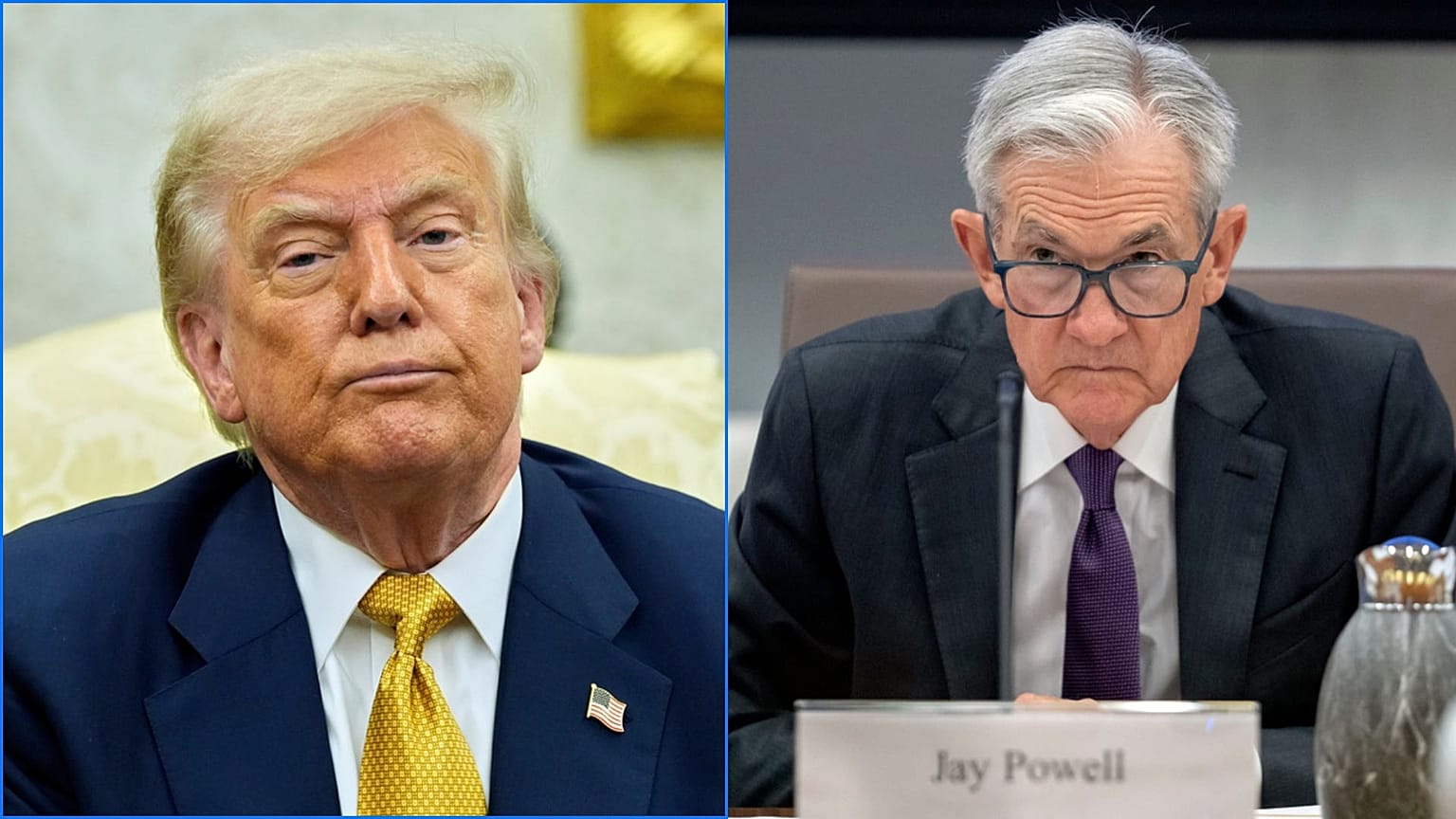 Il presidente degli Stati Uniti Donald Trump e il presidente della Fed Jerome Powell