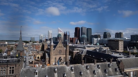 View of the governments buildings under renovation in The Hague. 