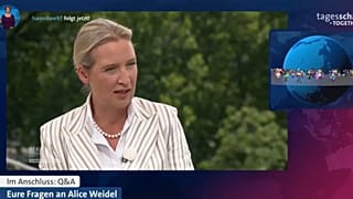Capture d'écran de l'intervention d'Alice Weidel à la télévision ARD, 20 juillet 2025