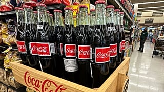 Bottles of Coca-Cola are seen at a supermarket in the US in 2022.