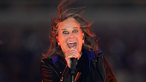 Singer Ozzy Osbourne performs during halftime of an NFL football game between the Los Angeles Rams and the Buffalo Bills in Inglewood, 8 September, 2022