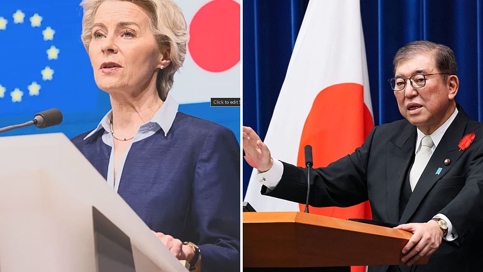 Ursula von der Leyen, az Európai Bizottság elnöke s Ishiba Shigeru japán miniszterelnök 