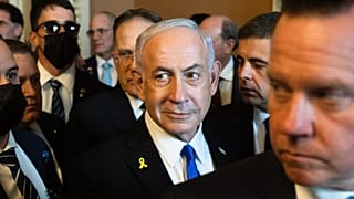 Israeli Prime Minister Benjamin Netanyahu walks to meet lawmakers at the Capitol in Washington, 9 July, 2025