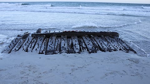  The Sanday Wreck seen on the shores of Sanday on Orkney, February 2024.