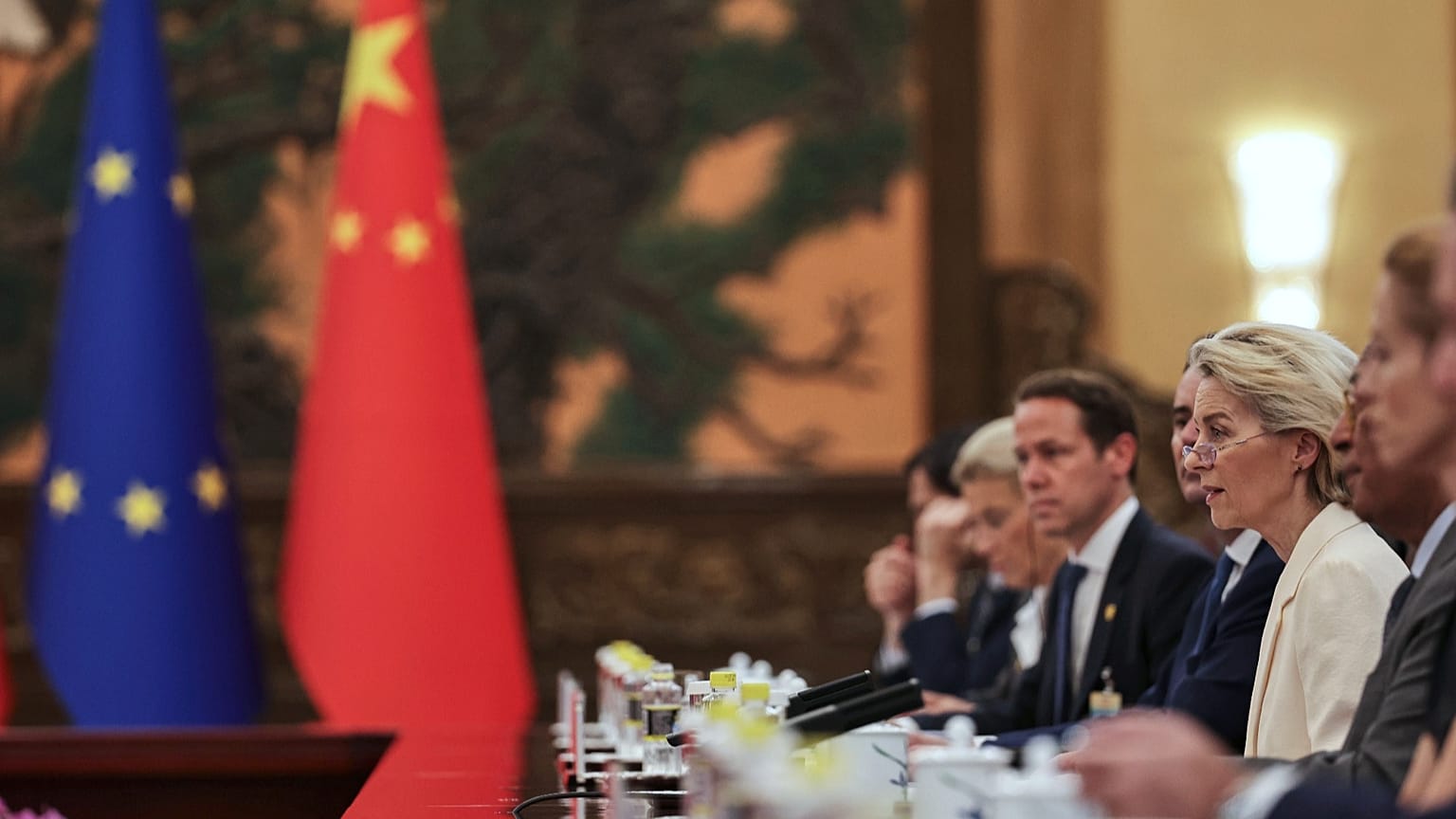 European Commission President Ursula von der Leyen during the opening remarks of the EU-China Summit at the Great Hall of the People in Beijing, 24 July 2025