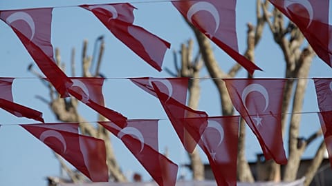Turkish flags decorate a square. 05.03.2019
