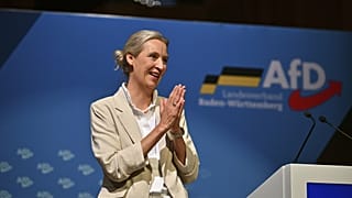 Die AfD-Vorsitzende Alice Weidel spricht auf der Landeswahlversammlung in Heilbronn, Deutschland, Samstag, 31. Mai 2025