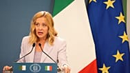 La primera ministra Giorgia Meloni, durante un mítin con el presidente de Argelia.