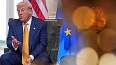 Ο πρόεδρος Ντόναλντ Τραμπ μιλάει με την πρόεδρο της ΕΕ Ούρσουλα φον ντερ Λάιεν στο γήπεδο γκολφ Trump Turnberry στο Turnberry της Σκωτίας την Κυριακή 27 Ιουλίου 2025. 