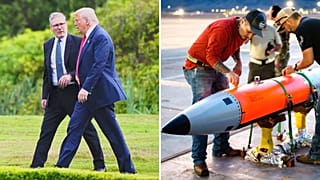 (1) Keir Starmer és Donald Trump -  (2) B61-12 termonukleáris bomba
