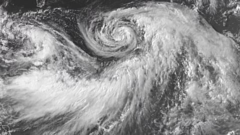 This satellite image provided by the National Oceanic and Atmospheric Administration (NOAA) shows Hurricane Iona forming in the central Pacific Ocean, 28 July, 2025