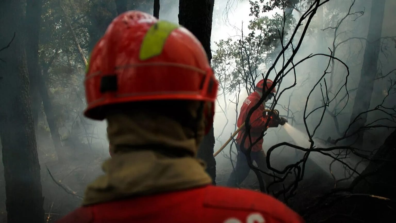 Portuguese firefighters work to extinguish a wildfire in Caramulo, north Portugal, Friday, Aug. 30, 2013.