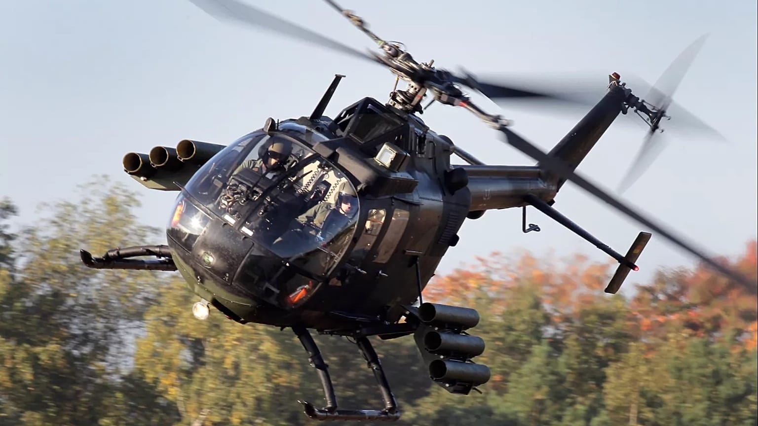 A BO105 anti-tank helicopter flies during a demonstration event held for the media by the Bundeswehr in Munster, 28 September, 2011 