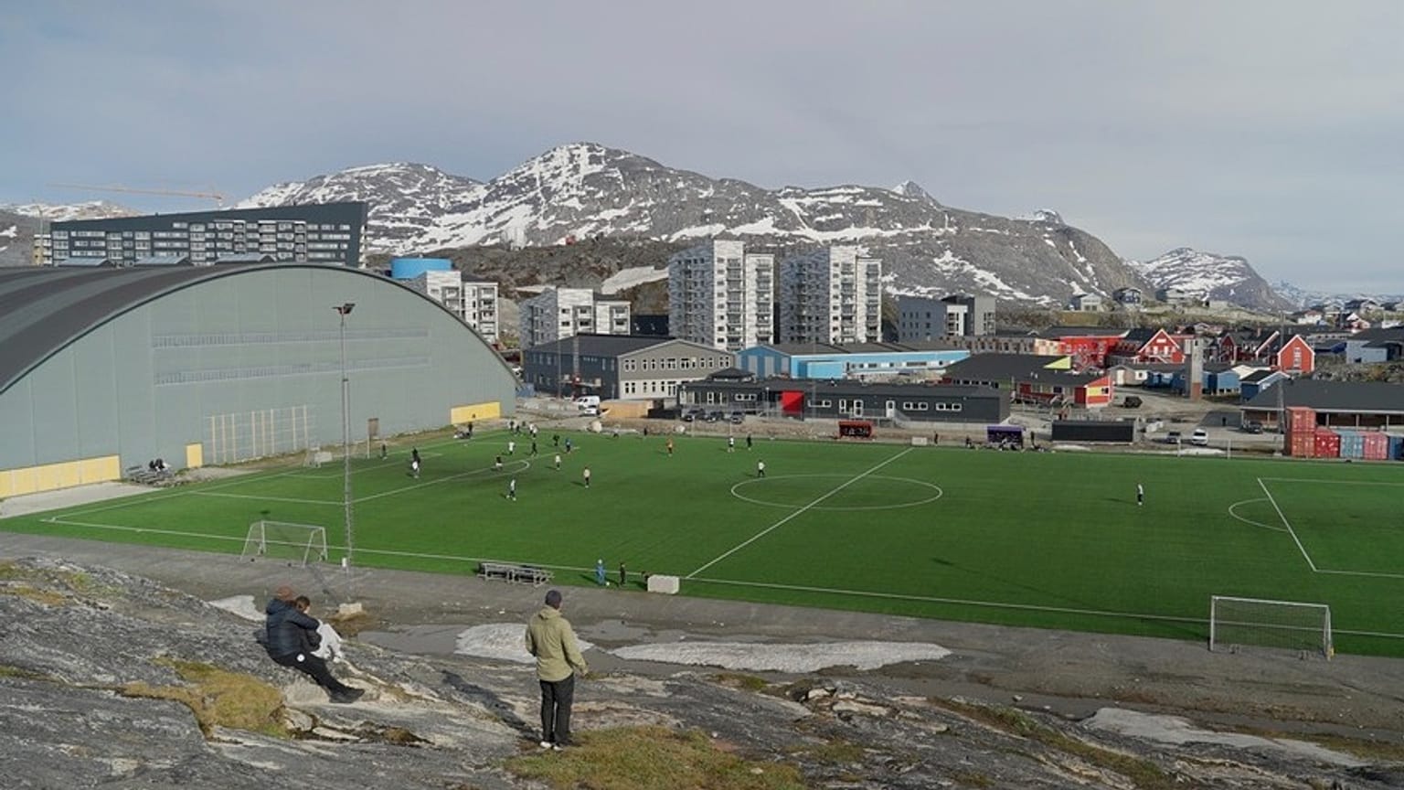FILE: Soccer players attend a training session on artificial turf of Nuuk stadium in Nuuk, Greenland, Tuesday June 17, 2025.
