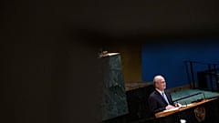 Filistin Başbakanı Mustafa Muhammed, BM'de düzenlenen konferans sırasında açıklamalarda bulunurken, 28 Temmuz 2025