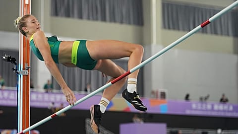 FILE: Eleanor Patterson of Australia competes in the women's high jump at the World Athletics Indoor Championships in Nanjing, 23 March 2025