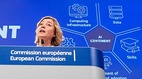 EU Tech Commissioner Henna Virkkunen at the presentation of the AI Continent Action Plan. 