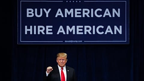 President Donald Trump arrives for a rally in Grand Rapids, Michigian, March 2019. 
