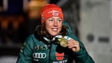 Laura Dahlmeier of Germany bronze medalist after the women's 10km pursuit competition at the IBU World Biathlon Championships in Ostersund, Sweden, March 10, 2019.