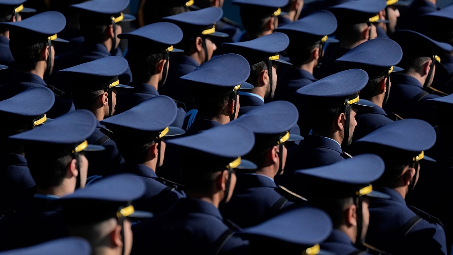 FILE: Iranian army cadets attend a parade commemorating National Army Day just outside Tehran, 18 April 2025