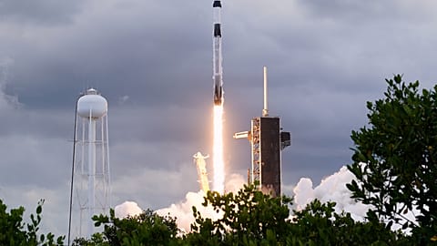A SpaceX Falcon 9 rocket with a Crew Dragon capsule lifts off from Pad 39-A at the Kennedy Space Center, Friday, Aug. 1, 2025, in Cape Canaveral, Fla.