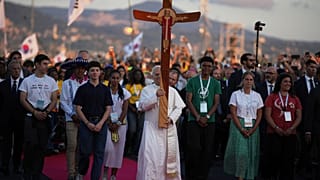 Pope Leo XIV holds prayer vigil with young people participating in the Youths Jubilee at the Tor Vergata field in Rome, Saturday, Aug. 2, 2025. 