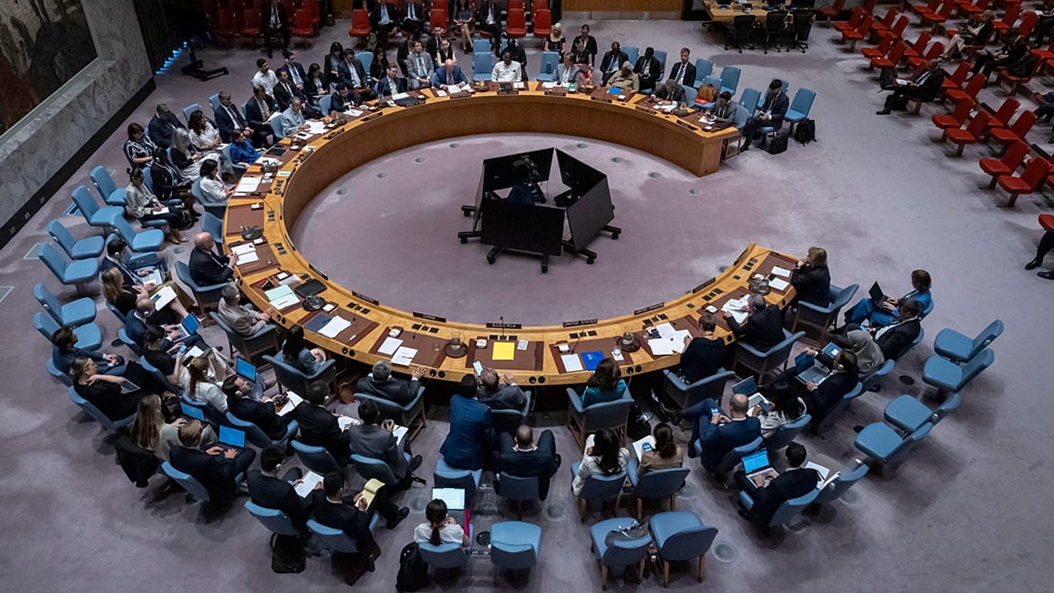Salle de réunion des ambassadeurs du Conseil de sécurité de l'ONU au siège de l'ONU, New York, NY (archive)
