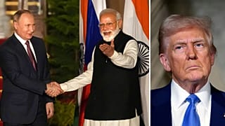 (1) Putyin és Modi - (2) Donald Trump