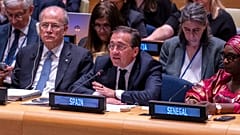 Los ministros de Asuntos Exteriores de Francia, Eslovenia, España y Eslovaquia durante una reunión de ministros de Asuntos Exteriores de la UE.