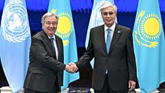 United Nations Secretary-General Antonio Guterres and President of Kazakhstan Kassym-Jomart Tokayev at the signing ceremony of the new UN Regional Centre, 3 August 2025