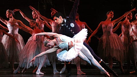 Royal Ballet dancers in a dress rehearsal of "Swan Lake" at the Royal Opera House in London.