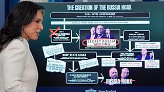 FILE: Director of National Intelligence Tulsi Gabbard walks to the podium to speak with reporters in the James Brady Press Briefing Room at the White House, 23 July 2025