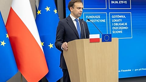 Minister Finansów Andrzej Domański na konferencji prasowej, Warszawa, 05.08.2025 r.