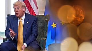 President Donald Trump speaks as he meets European Commission President Ursula von der Leyen at the Trump Turnberry golf course in Turnberry, Scotland Sunday, July 27, 2025.