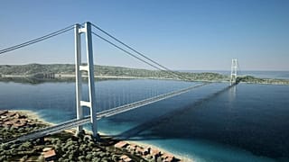 This digital rendering shows a bridge linking the Italian mainland with Sicily, 6 August, 2025