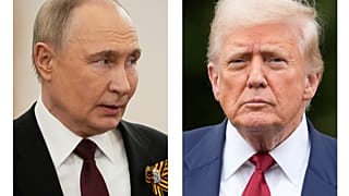  Esta combinación de fotos muestra al presidente ruso, Vladímir Putin (izquierda), en Moscú el 9 de mayo de 2025, y al presidente Donald Trump en Washington el 1 de agosto. 