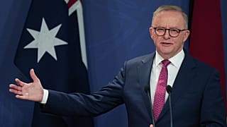FILE: Australian Prime Minister Anthony Albanese gestures during a press conference in Sydney, 12 December 2024.