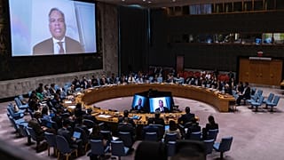 اجتماع مجلس الأمن التابع للأمم المتحدة بشأن الوضع في الشرق الأوسط في مقر الأمم المتحدة، يوم الأحد 10 أغسطس/ آب 2025.
