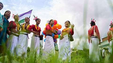 Participants get ready to take part in the Pride Parade in Kathmandu, Nepal, Sunday, Aug. 10, 2025.