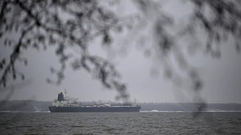 The oil tanker Eagle S, suspected of the disruption of the Finland-Estonia power cable Estlink-2, is anchored near the port of Kilpilahti in Porvoo, 7 January, 2025
