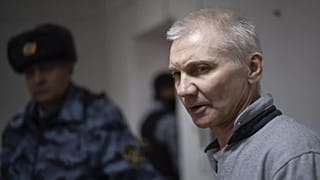 Alexei Moskaljow am 27. März 2023 in einem Gerichtssaal in Jefremow in der Region Tula, etwa 300 Kilometer südlich von Moskau, Russland