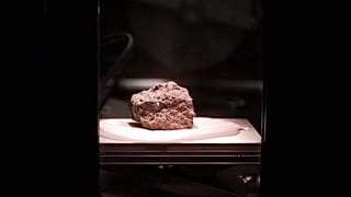 يبلغ عمر هذا النيزك المريخي أكثر من أربعة مليارات عام، ويخضع لإجراءات أمنية مشددة في مركز جونسون للفضاء في هيوستن، 11 أيلول/سبتمبر 1997. 