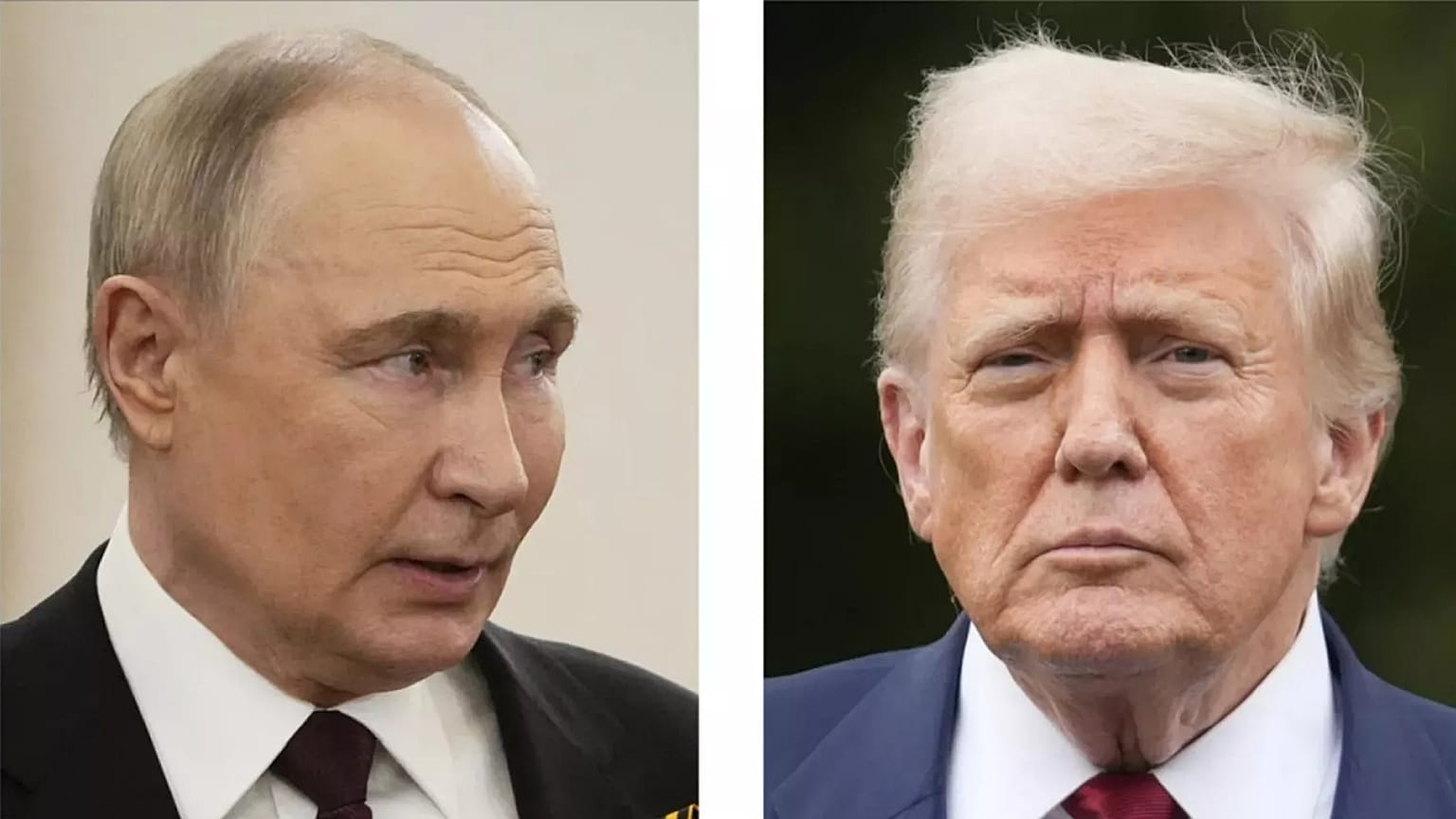 ARCHIVO - El presidente ruso, Vladímir Putin, a la izquierda, en Moscú el 9 de mayo de 2025, y al presidente estadounidense, Donald Trump, en Washington el 1 de agosto