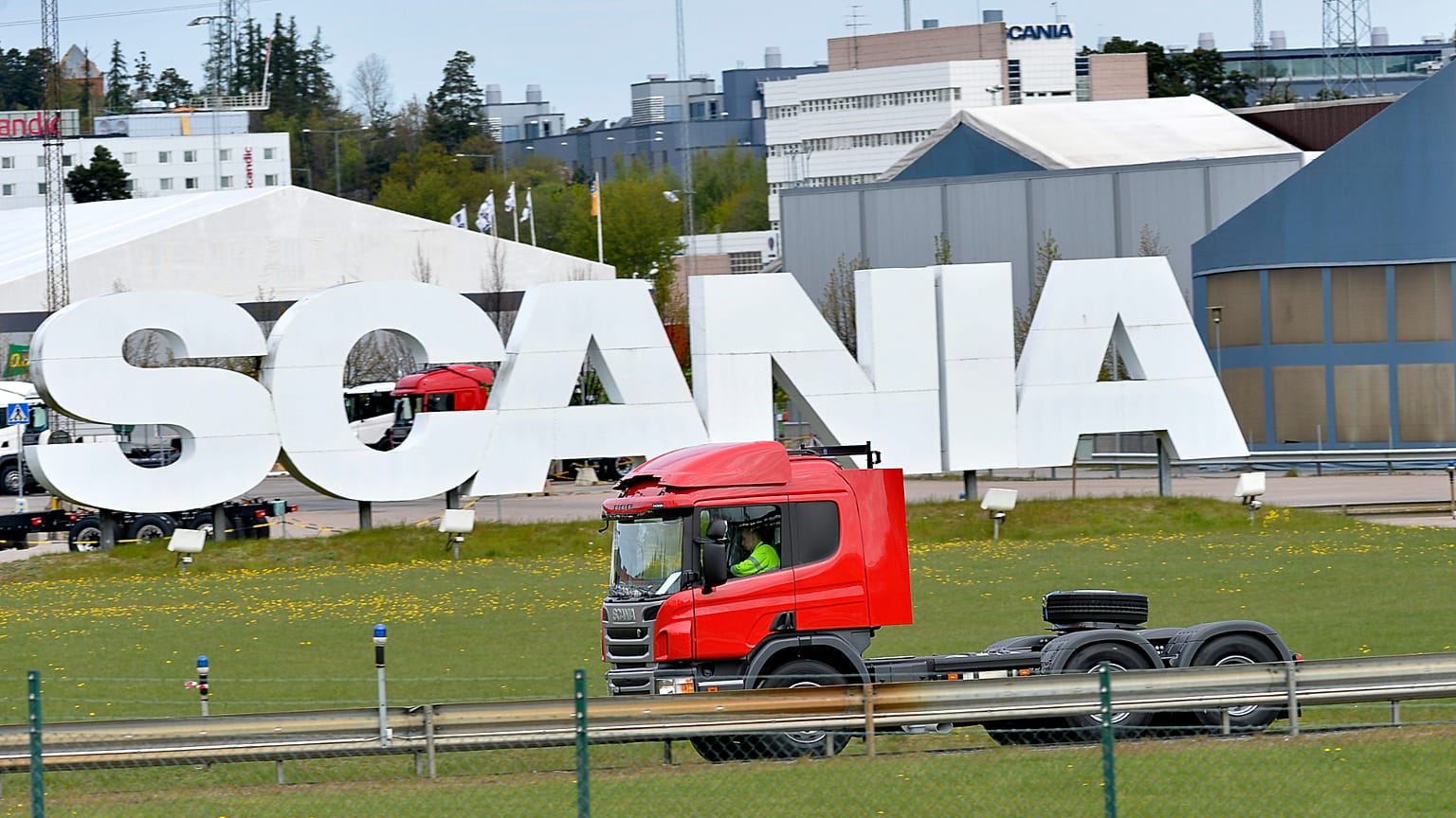 A Scania truck outside the company's plant in  Sodertalje, Sweden.