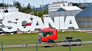 A Scania truck outside the company's plant in  Sodertalje, Sweden.