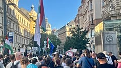A tüntetés eleje Budapesten a Ferenciek terén, 2025. augusztus 12-én