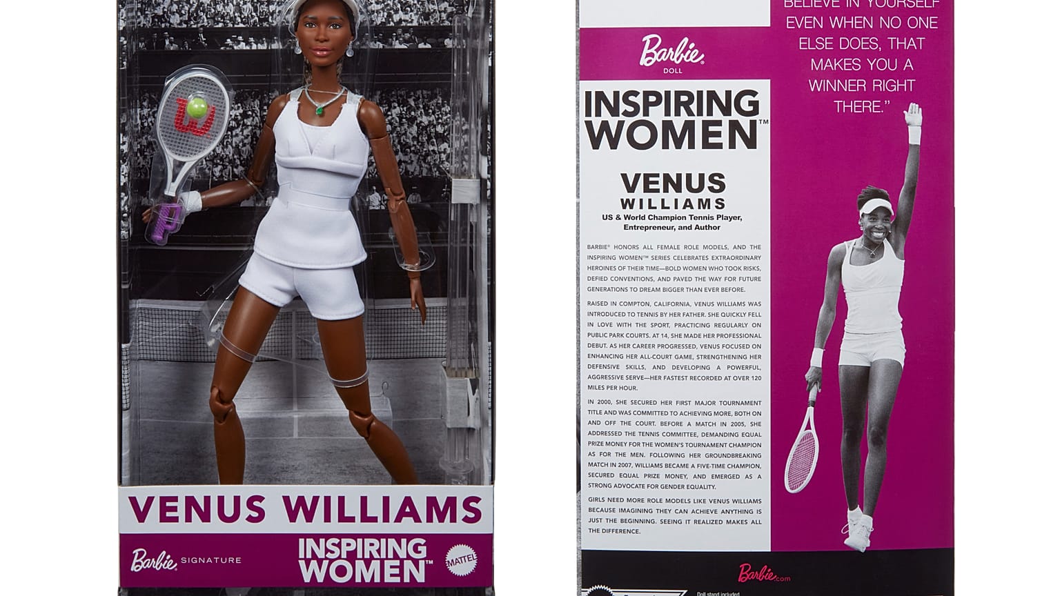 This image provided by Mattel shows the The Barbie Inspiring Women Venus Williams doll. 