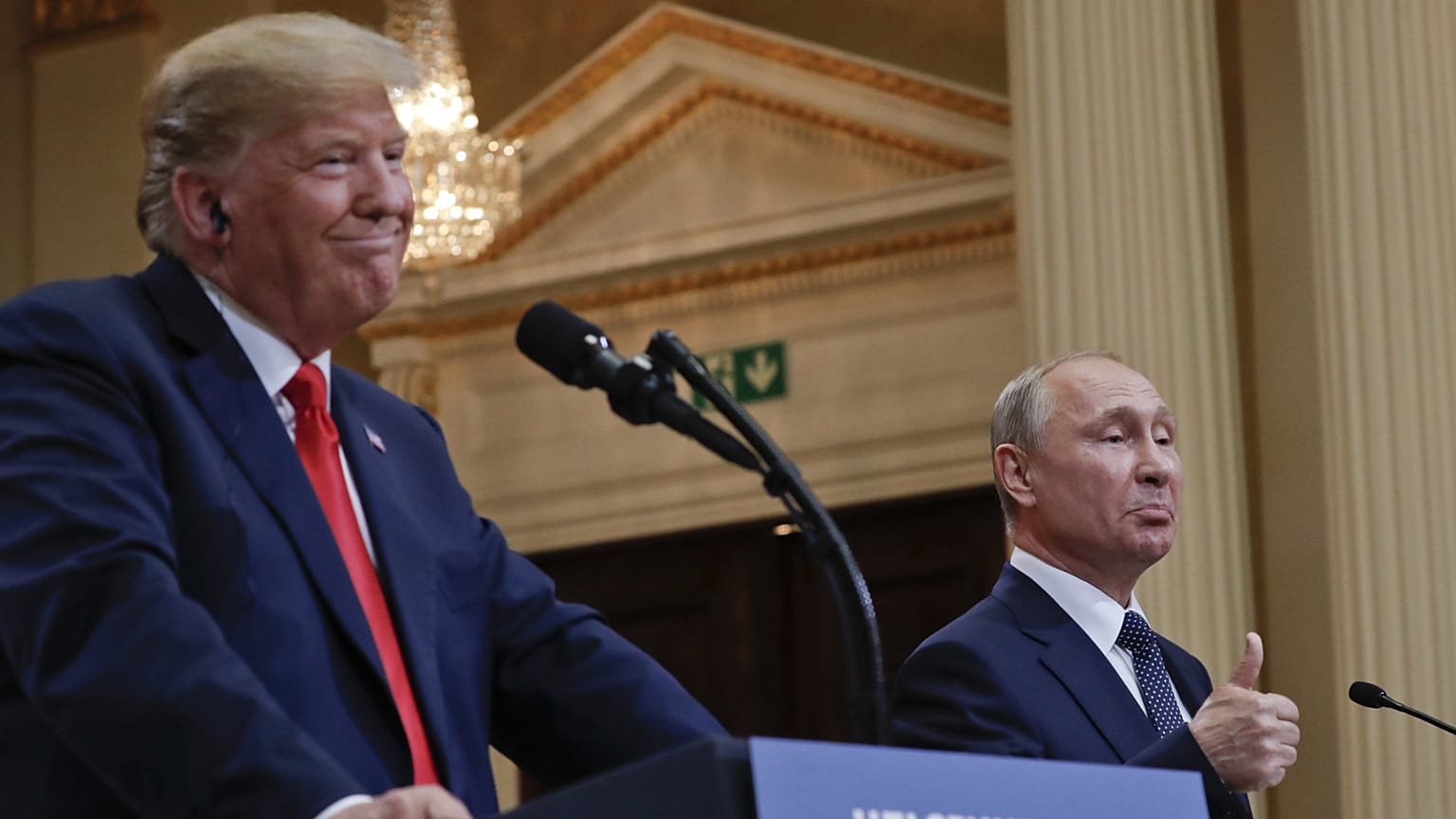 Donald Trump amerikai és Vlagyimir Putyin orosz elnök 2018-ban Helsinkiben