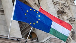 Flags of the EU and Hungary