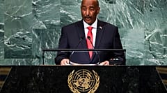 الرئيس السوداني عبد الفتاح عبد الرحمن البرهان يلقي كلمة أمام الدورة السابعة والسبعين للجمعية العامة للأمم المتحدة بنيويورك، الخميس 22 سبتمبر/ أيلول 2022.